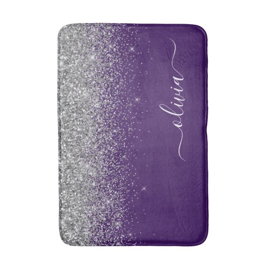 Tapis De Bain Parties scintillant d'argent violet Girl Nom du mo (Devant (Vertical))