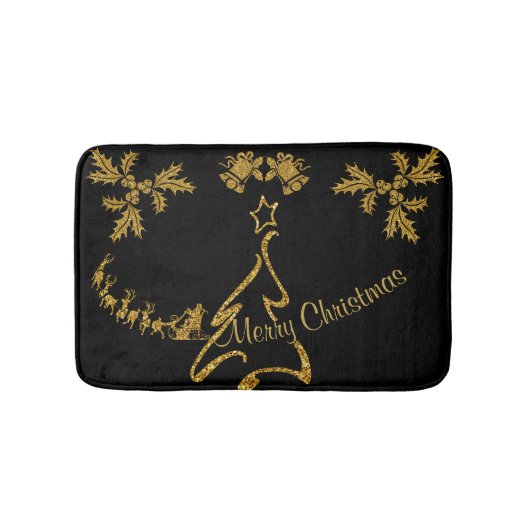 Tapis De Bain Parties scintillant d'or Joyeux Noël, Père Noël (Devant)