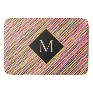 Tapis De Bain Parties scintillant d'or moderne bandes de monogra