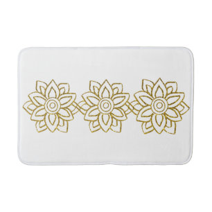 Tapis De Bain Parties scintillant d'or Poinsettia Noël Blanc