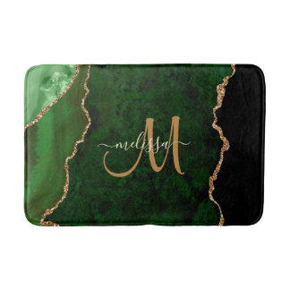 Tapis De Bain Parties scintillant d'or vert chic Agate Monogramm