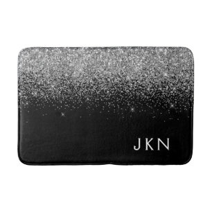 Tapis De Bain Parties scintillant noire argent Monogramme Nom de