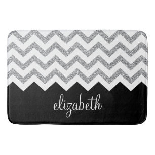 Tapis De Bain Parties scintillant noire et argent Imprimer Chevr