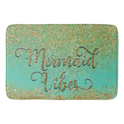 Tapis De Bain Parties scintillant Or en Cascade et VIBES Turquoi (Devant)