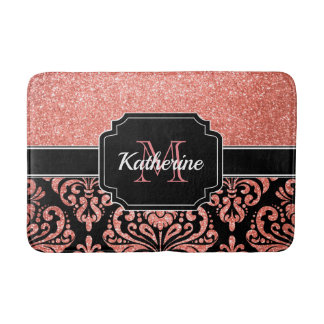 Tapis De Bain Parties scintillant or rose Damask