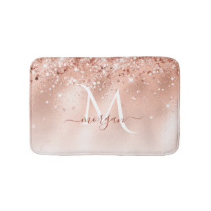Tapis De Bain Parties scintillant Peach Rose or Monogramme