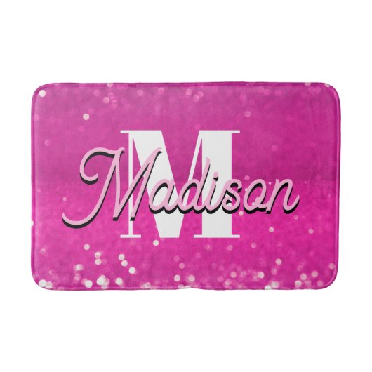 Tapis De Bain Parties scintillant rose chaud Bokeh Monogramme (Devant)