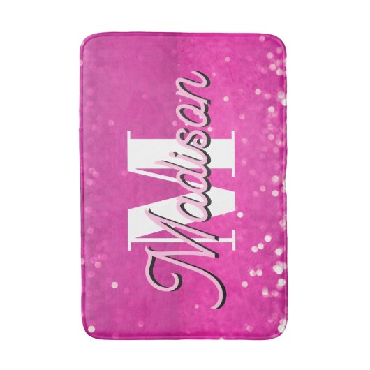 Tapis De Bain Parties scintillant rose chaud Bokeh Monogramme (Devant (Vertical))