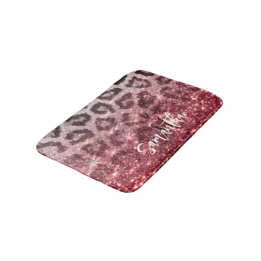 Tapis De Bain Parties scintillant rose et Empreinte de léopard (Angle)