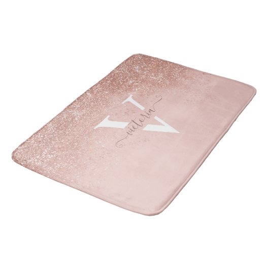 Tapis De Bain Parties scintillant rose vif Étincelle Monogramme  (Angle)