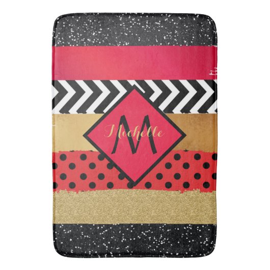Tapis De Bain Parties scintillant rouge Noir Brush Stroke Monogr (devant Vertical)