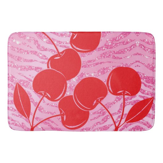 Tapis De Bain Parties scintillant rouge rose Zebra Cherries (Devant)