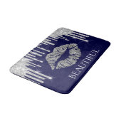 Tapis De Bain Parties scintillant Silver Kiss Lips Monogramme Be (Angle)
