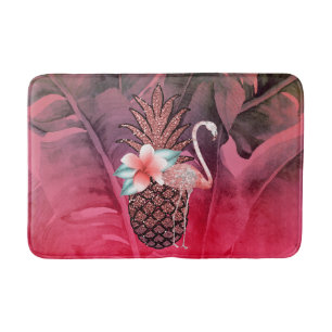 Tapis De Bain Parties scintillant tropicale rose Ananas Palm Feu