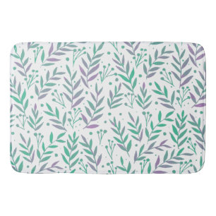 Tapis De Bain Pastel aquarelle branches pourpre et vert