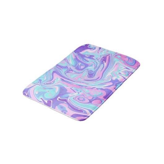Tapis De Bain Pastel Blue & Purple Marble Texture liquide (Angle)