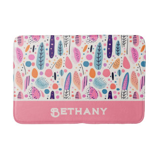 Tapis De Bain Pastel BOHO Chic Botanical Motif Nom personnalisé