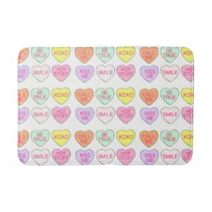 Tapis De Bain Pastel Conversation Coeurs bonbons Saint Valentin