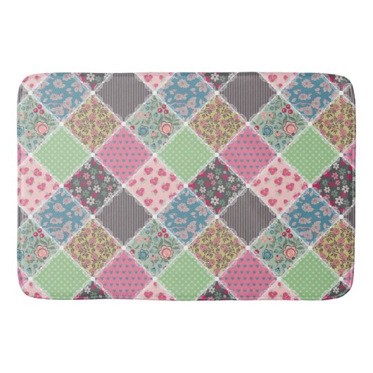 Tapis De Bain Pastel Floral Quilt Carré (Devant)