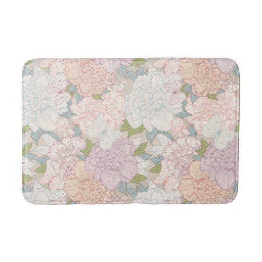 Tapis De Bain Pastel Peony & Butterfly Flower Motif (Devant)