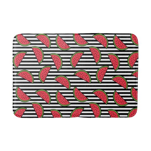 Tapis De Bain Pastèque sur le motif noir et blanc de rayures (Devant)