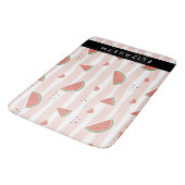 Tapis De Bain Pastèques Rouges, Coeurs, Bandes, Votre Nom (Angle)