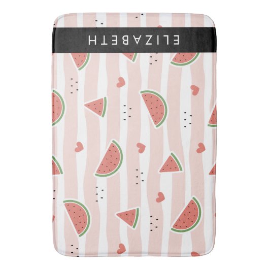 Tapis De Bain Pastèques Rouges, Coeurs, Bandes, Votre Nom (devant Vertical)