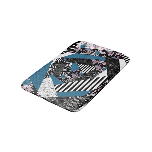 Tapis De Bain patchwork bleu, populaire, patchwork, folle, rusti (Angle)