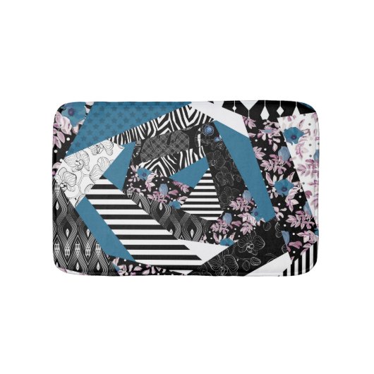 Tapis De Bain patchwork bleu, populaire, patchwork, folle, rusti (Devant)