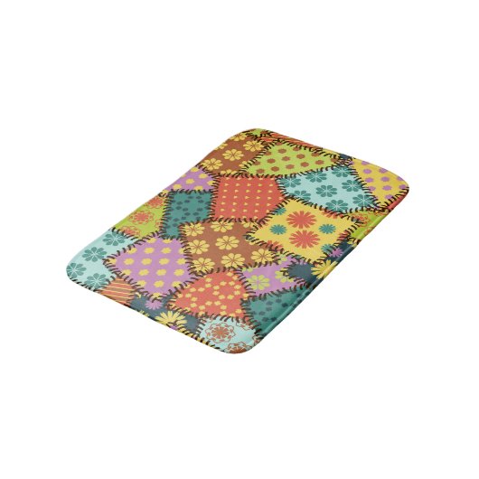 Tapis De Bain Patchwork Eclectique : Mélange Motif Diverse (Angle)