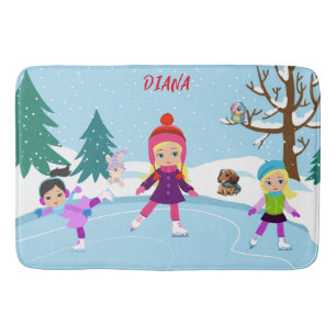 TAPIS DE BAIN PATINAGE À LA GLACE DE LA SCÈNE HIVERNALE POUR LE 