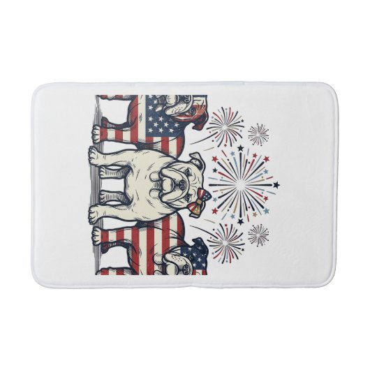 Tapis De Bain Patriotic Bulldog Fireworks Vintage Engraving Desi (Devant)
