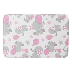 Tapis De Bain Pattern of Elephants, Cute Elephants - Pink Gray