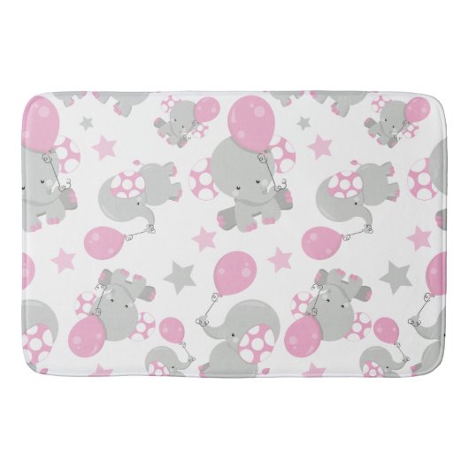 Tapis De Bain Pattern of Elephants, Cute Elephants - Pink Gray (Devant)