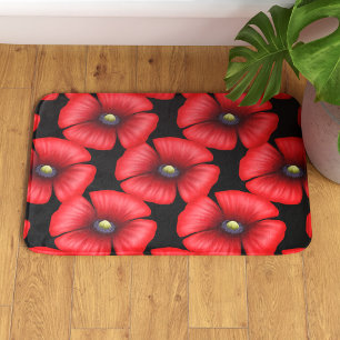 Tapis De Bain Pavot noir et rouge Motif floral moderne