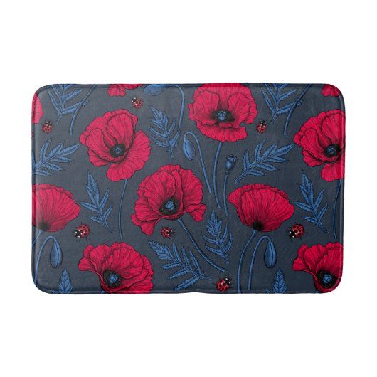 Tapis De Bain Pavot rouge et coccinelle bleu foncé (Devant)