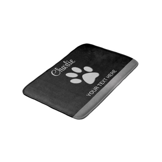 Tapis De Bain Paw Chien Argent sur arrière - plan noir (Angle)