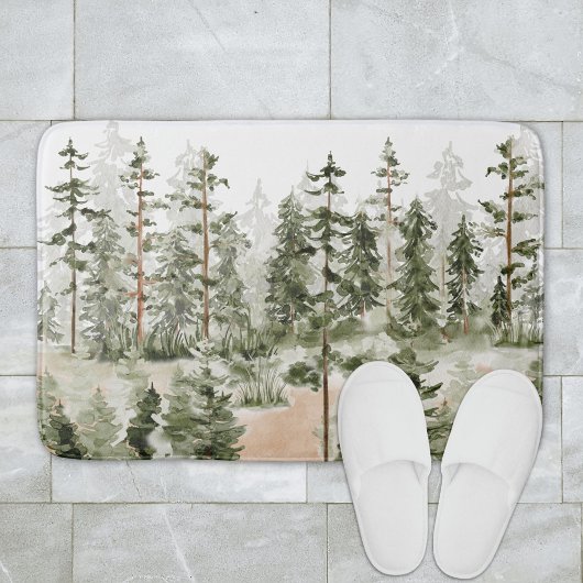 Tapis De Bain Paysage de la forêt verte aquarelle