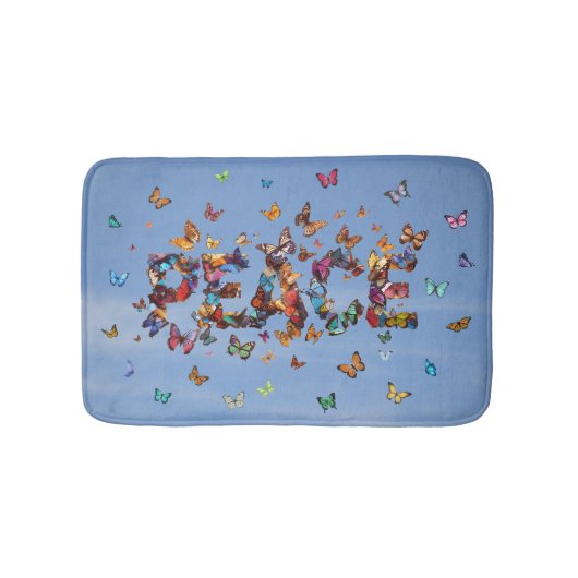 Tapis De Bain PEACE Blue Sky Butterflies | Motivational Hope Joy (Devant)