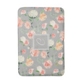Tapis De Bain Peach et Taupe Floral avec Monogramme (Devant (Vertical))
