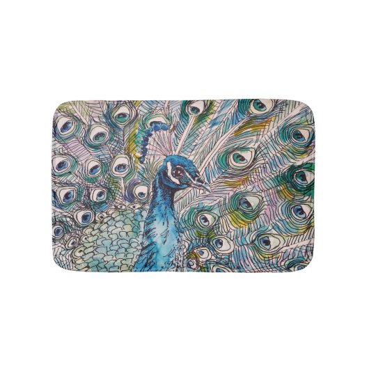Tapis De Bain Peacock Aquarelle Peinture Oiseaux Bain Mat (Devant)
