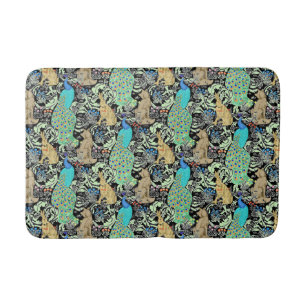Tapis De Bain Peacock Art Nouveau Impression, Turquoise & Neutra