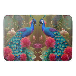 Tapis De Bain Peacock Bleu, Jardin Rose