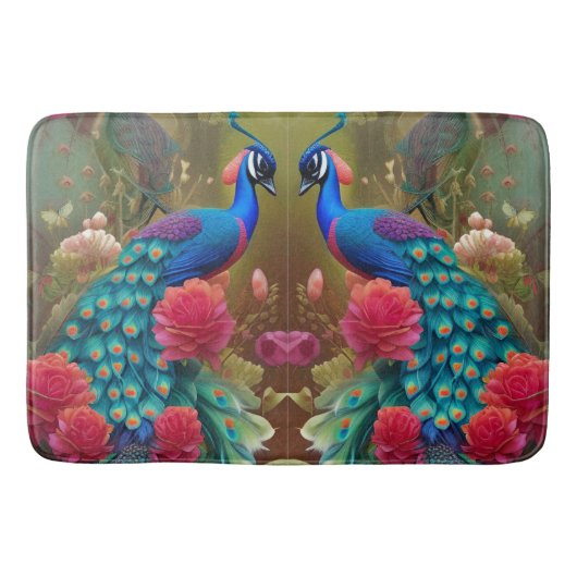 Tapis De Bain Peacock Bleu, Jardin Rose (Devant)