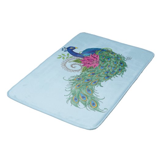 Tapis De Bain Peacock Blue Lotus Fleur Henné (Angle)