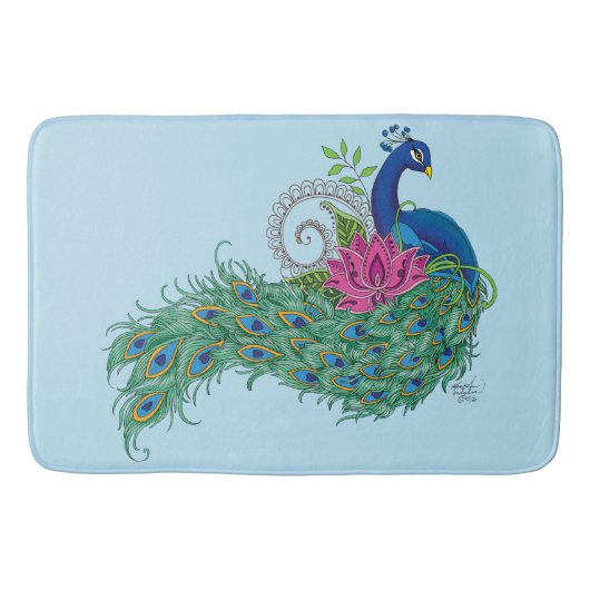 Tapis De Bain Peacock Blue Lotus Fleur Henné (Devant)