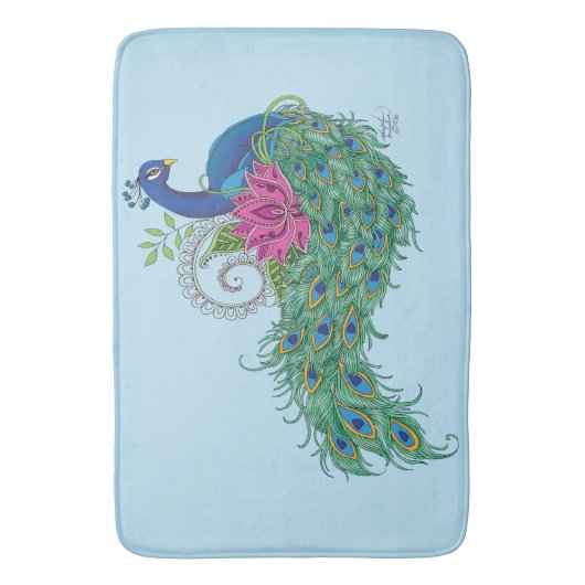 Tapis De Bain Peacock Blue Lotus Fleur Henné (devant Vertical)