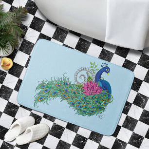 Tapis De Bain Peacock Blue Lotus Fleur Henné