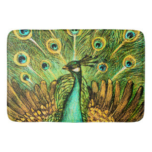 Tapis De Bain Peacock et poulets Art nouveau néerlandais