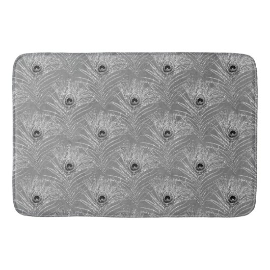 Tapis De Bain Peacock plumes élégant gris argent motif (Devant)